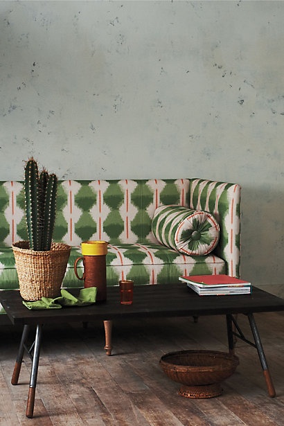 green patterned couch